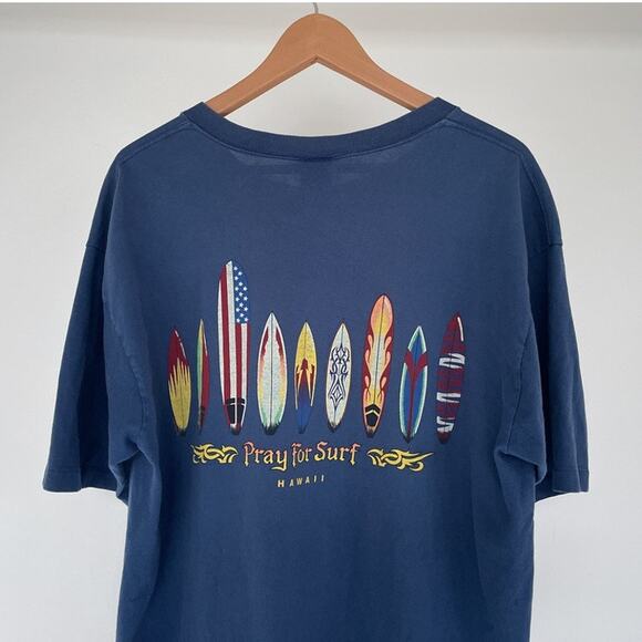 Vtg 90s Y2K Crazy Shirts Hawaii Pray For Surf Blue T-Shirt Sz XL Cotton USA - Picture 5 of 8